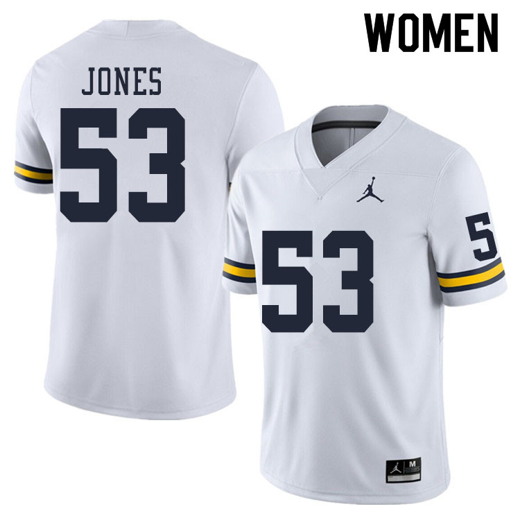 Women #53 Trente Jones Michigan Wolverines College Football Jerseys Sale-White